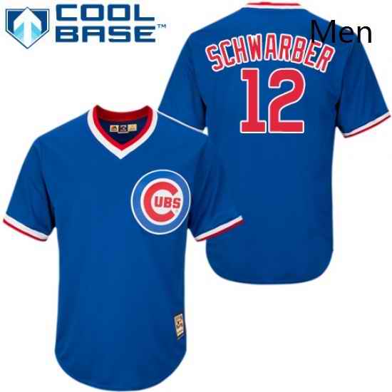 Mens Majestic Chicago Cubs 12 Kyle Schwarber Replica Royal Blue Cooperstown MLB Jersey